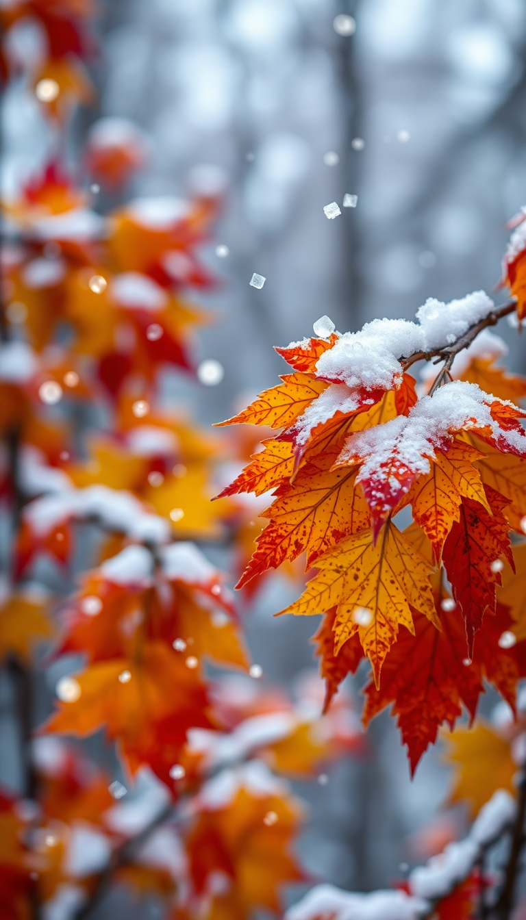 First Snow Falling On Autumn Photorealistic Wallpaper