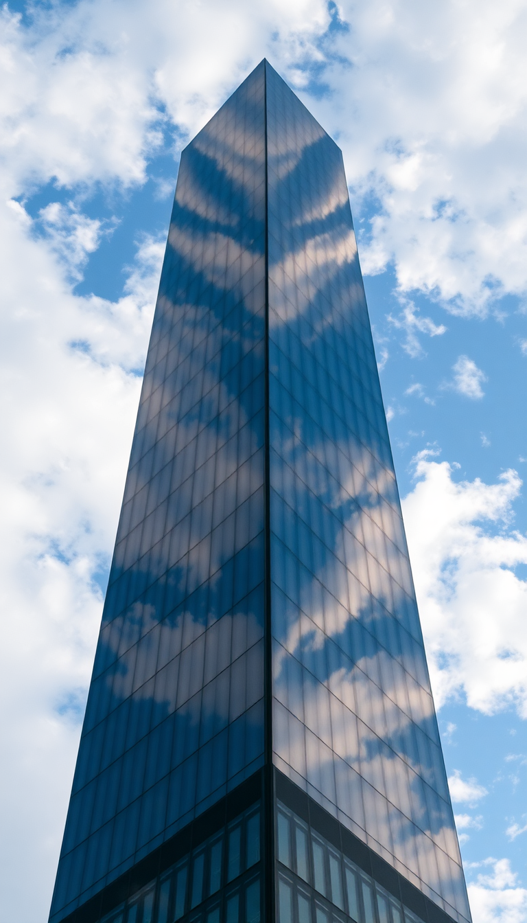 Glass Skyscraper Reflections Clouds Warped Photorealistic Wallpaper