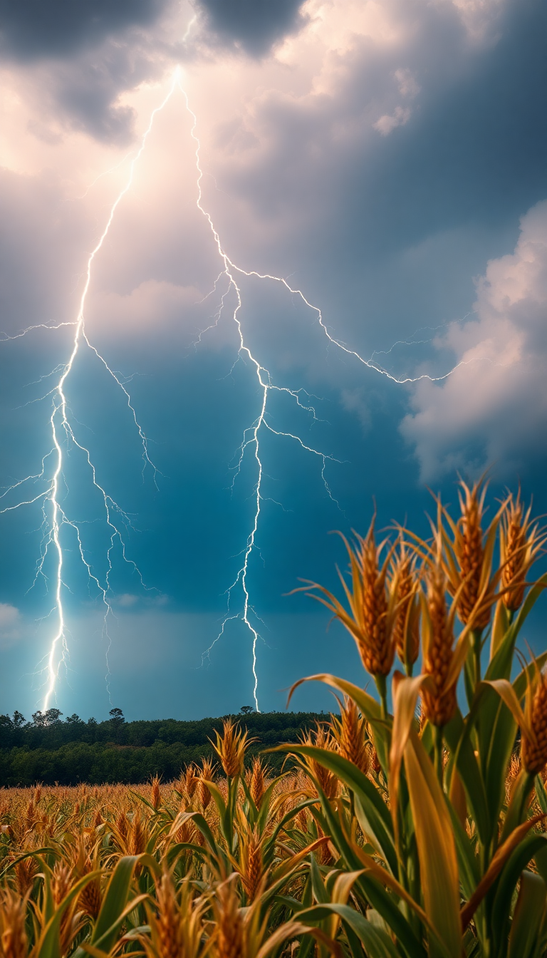 Summer Thunderstorm Lightning Over Cornfield Photorealistic Wallpaper