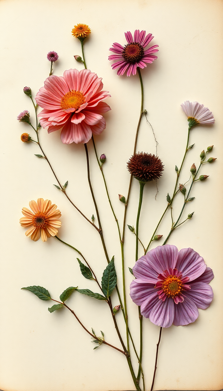Pressed Flowers In Journal Vintage Aesthetic Wallpaper