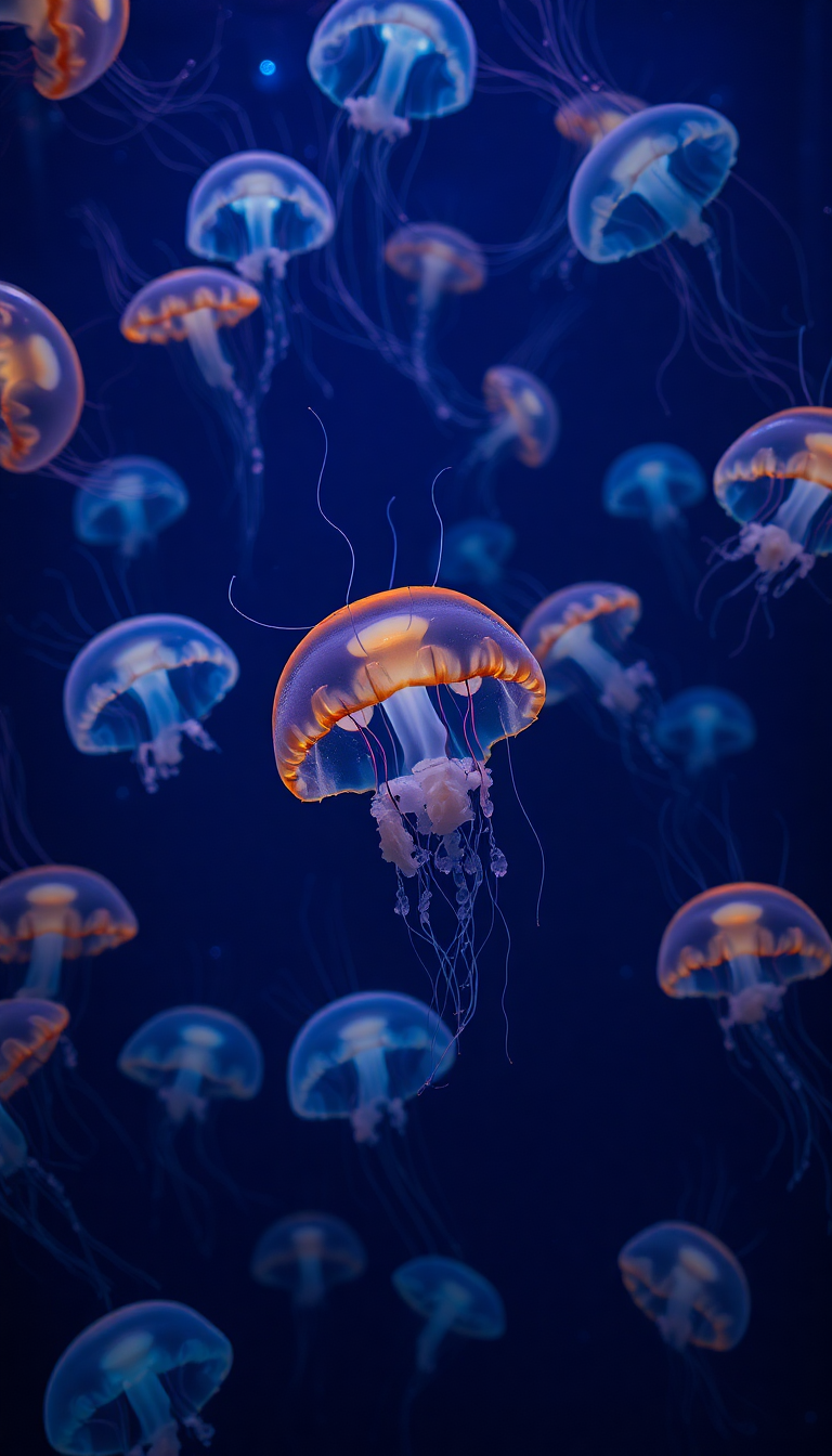 Jellyfish Swarm Deep Ocean Bioluminescent Photorealistic Wallpaper