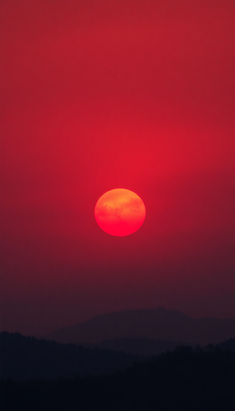 Sunset After Wildfire Smoke Creating Photorealistic Wallpaper