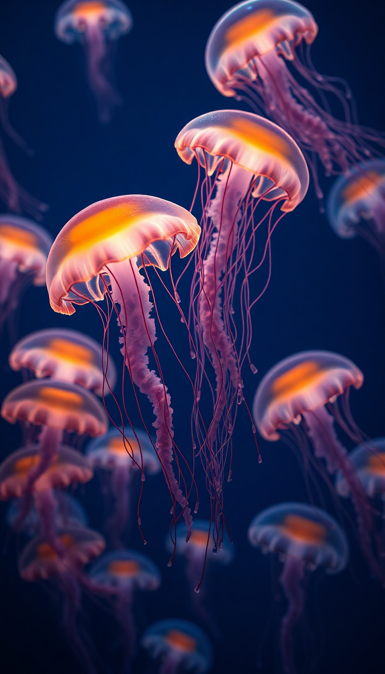 School Of Jellyfish Pulsing Glowing Photorealistic Wallpaper