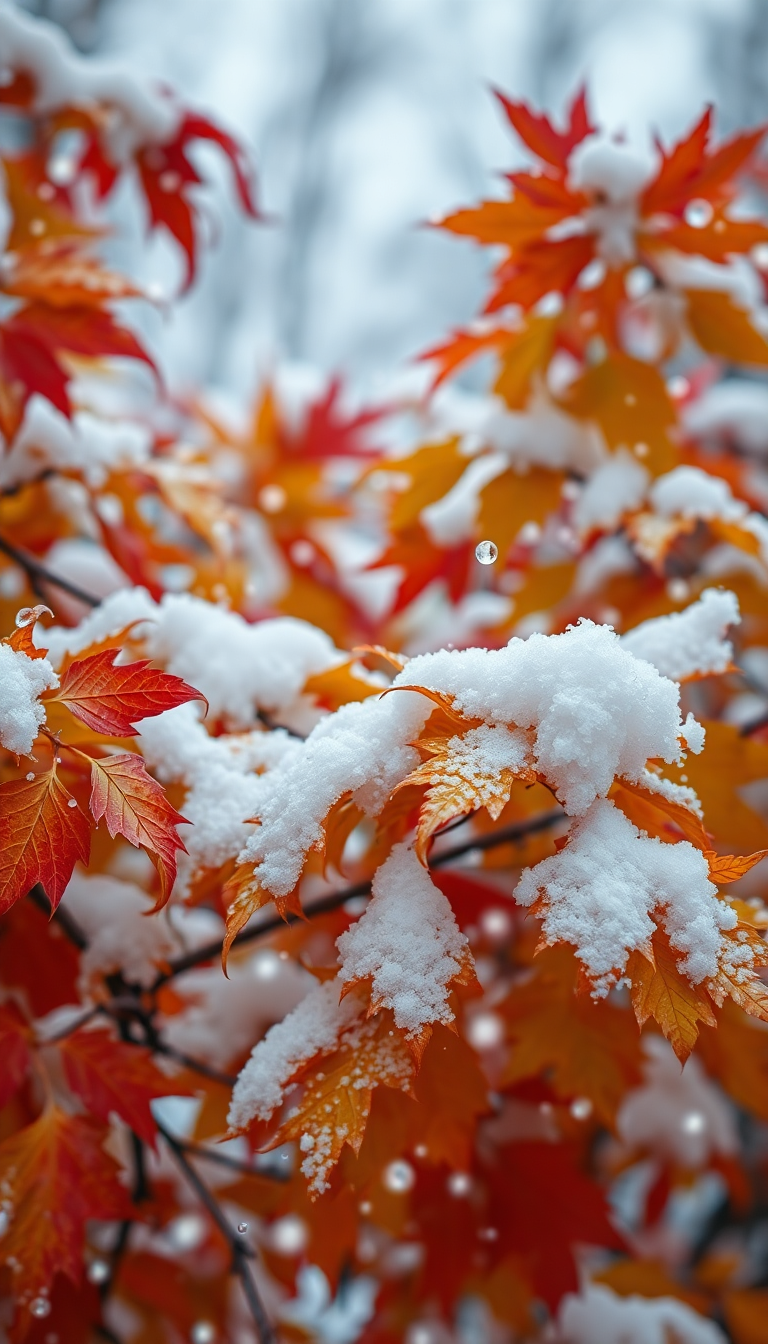 First Snow Falling On Autumn Photorealistic Wallpaper