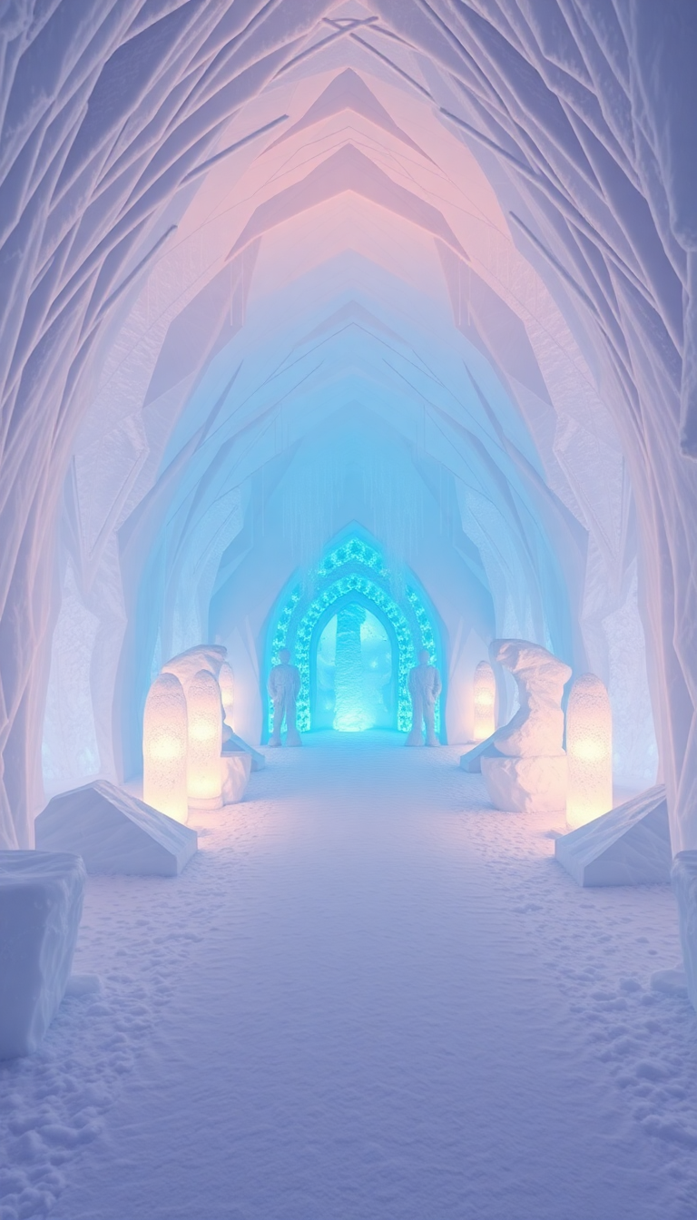 Ice Hotel Interior Frozen Sculptures Photorealistic Wallpaper