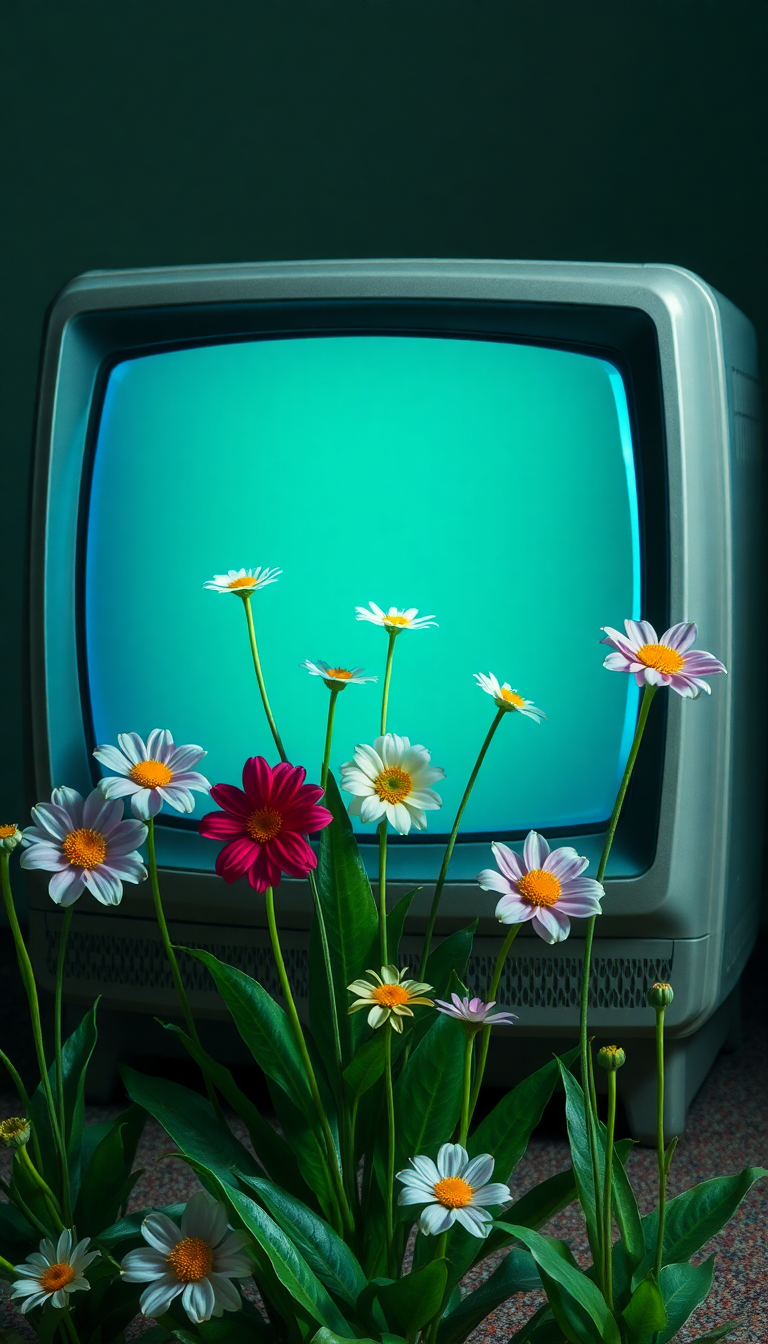 Flowers Growing From Old Television Digital art Wallpaper