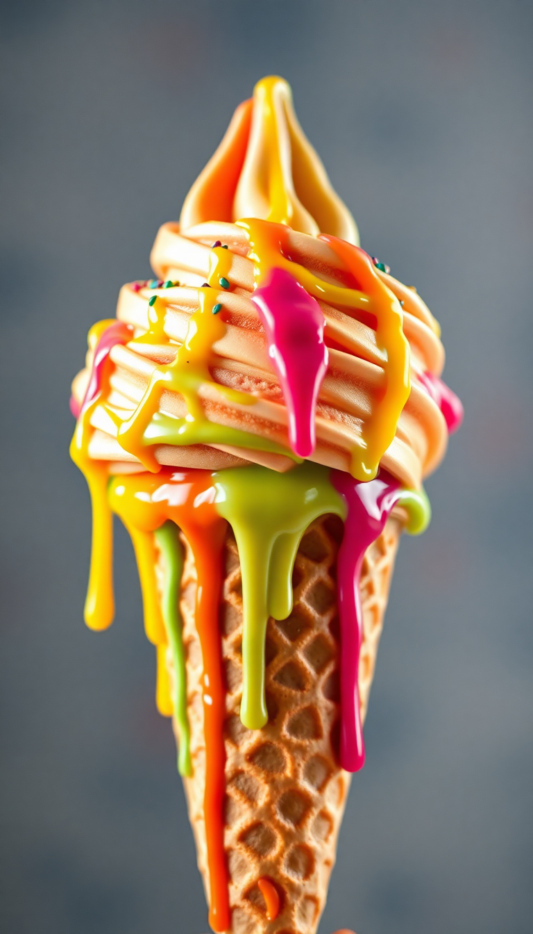 Ice Cream Cone Melting Summer Photorealistic Wallpaper