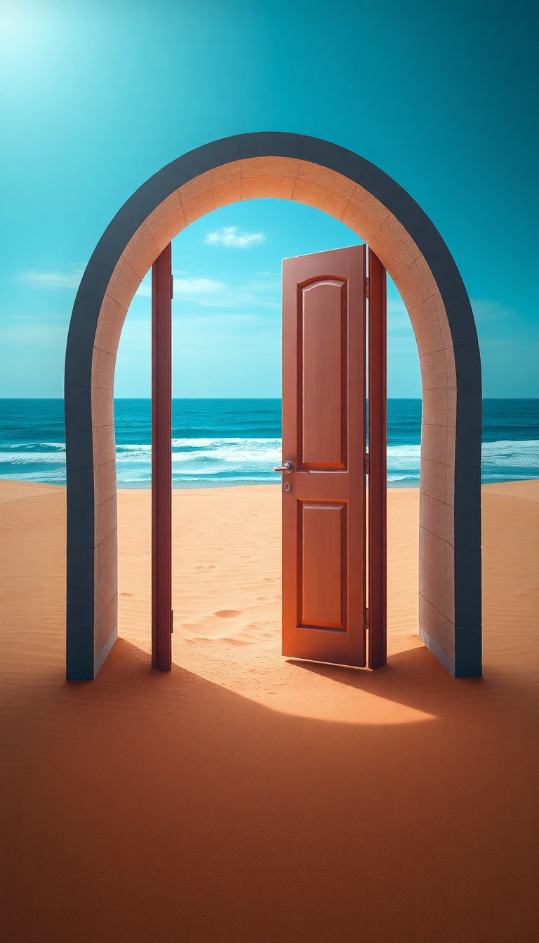 Door Standing Alone In Desert Digital art Wallpaper
