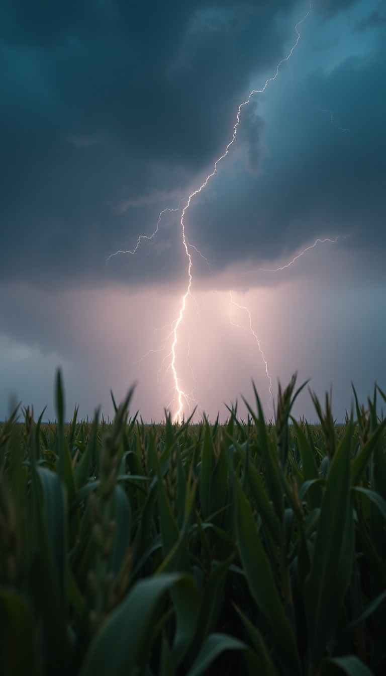 Summer Thunderstorm Lightning Over Cornfield Photorealistic Wallpaper