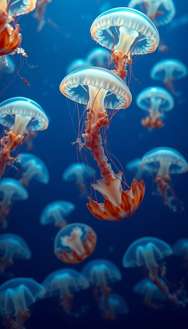 Jellyfish Swarm Deep Ocean Bioluminescent Photorealistic Wallpaper