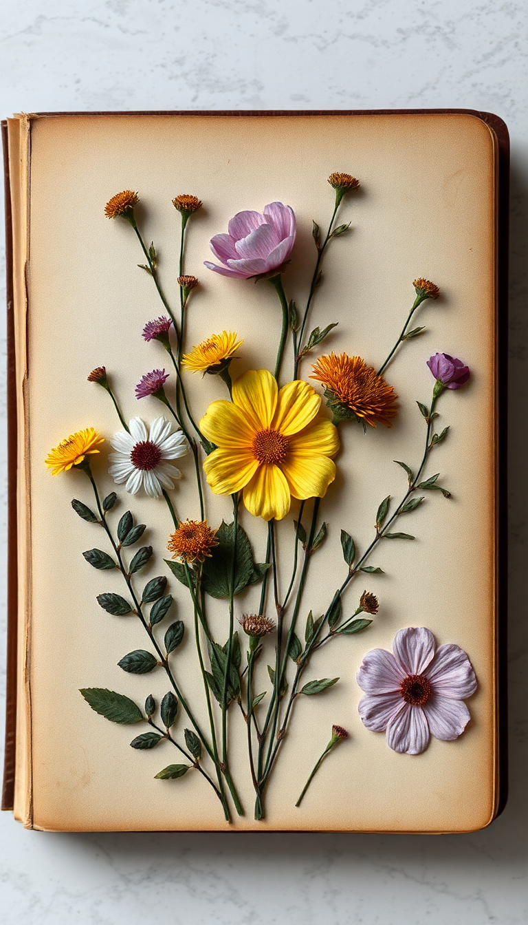 Pressed Flowers In Journal Vintage Aesthetic Wallpaper