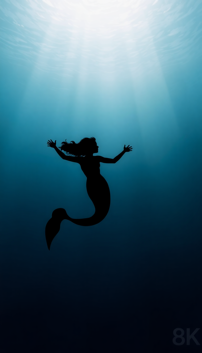 Mermaid Silhouette Swimming Toward Surface Digital art Wallpaper