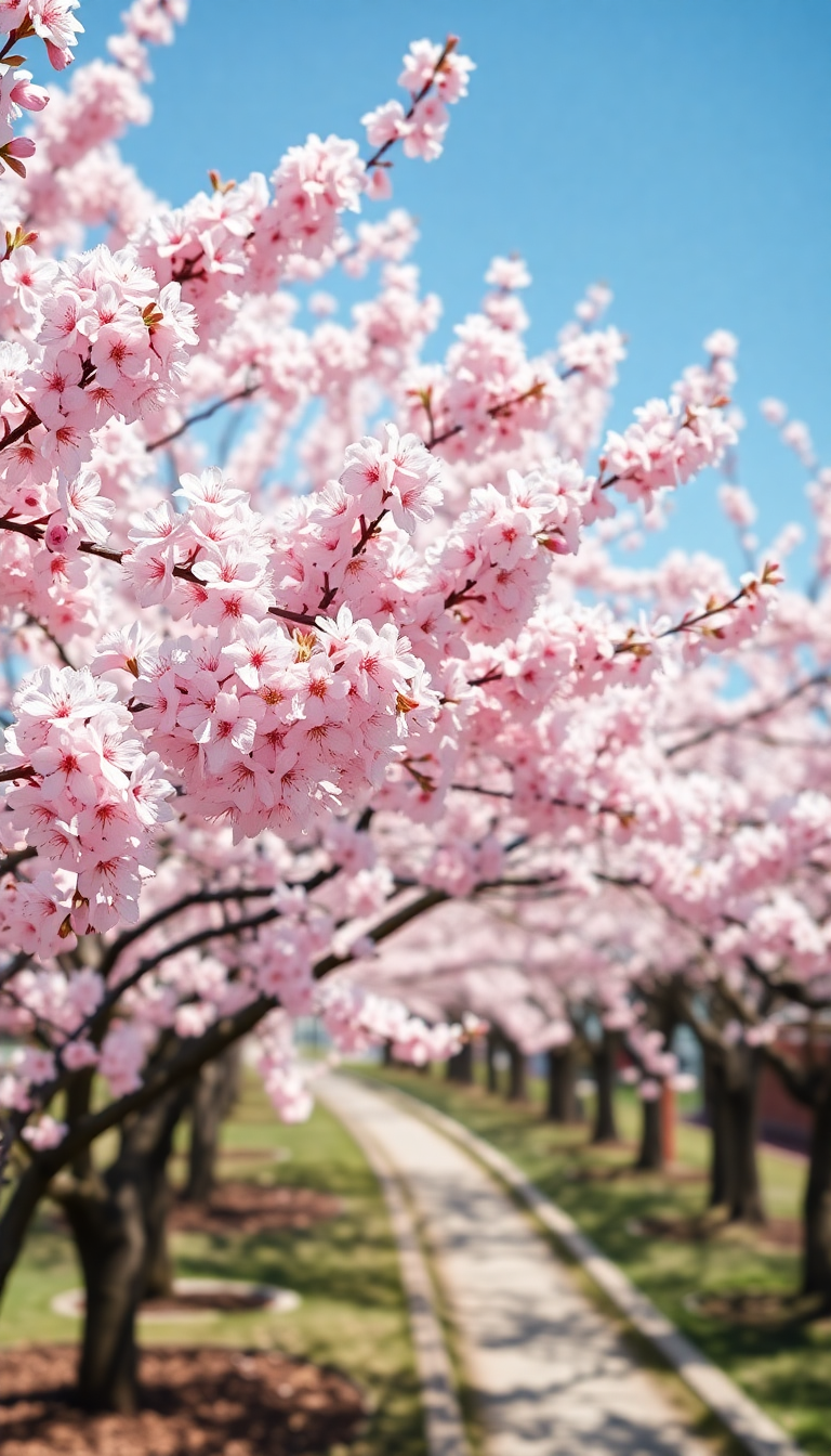 Spring Cherry Blossoms Japan Peak Photorealistic Wallpaper