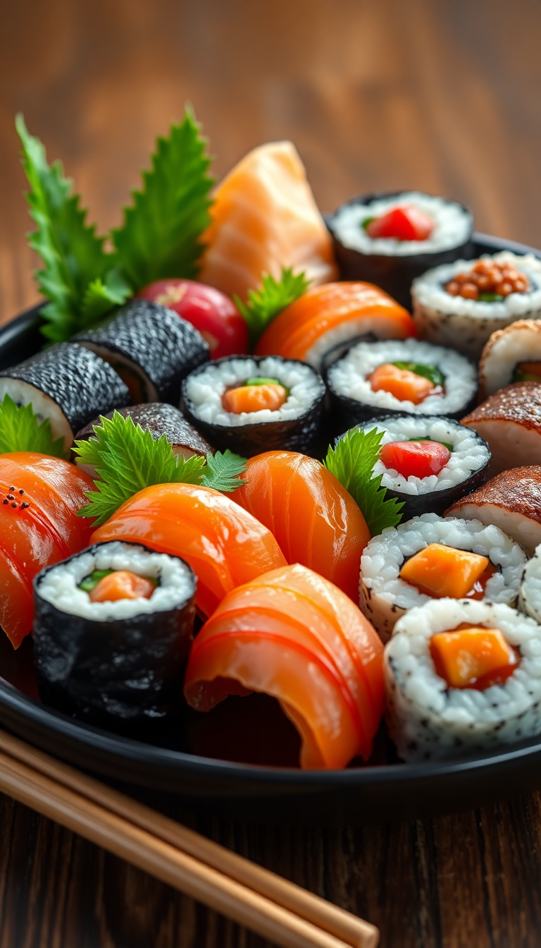 Fresh Sushi Arrangement Artistic Plating Photorealistic Wallpaper