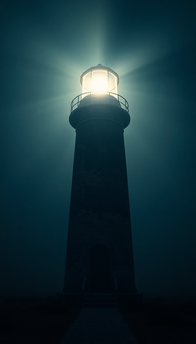 Old Lighthouse Beam Cutting Through Photorealistic Wallpaper