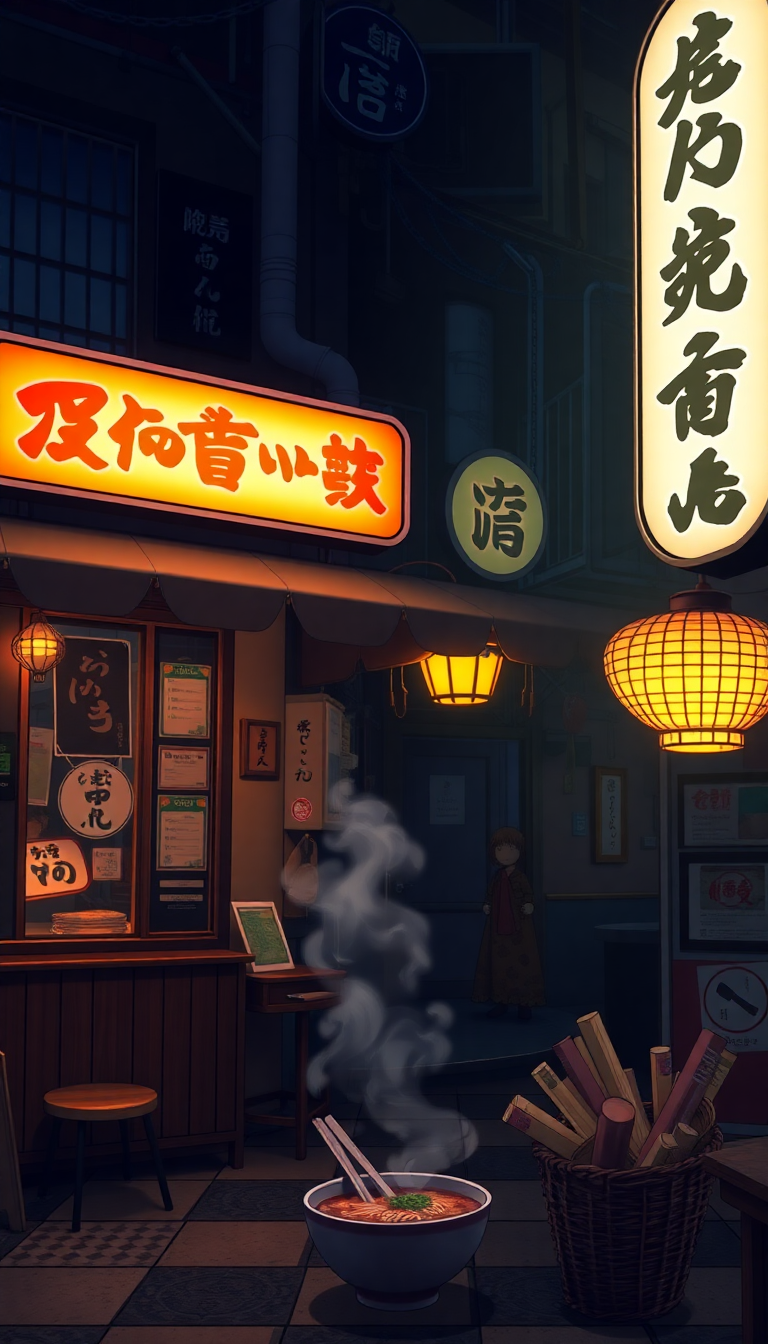 Cozy Ramen Shop At Night Anime Wallpaper