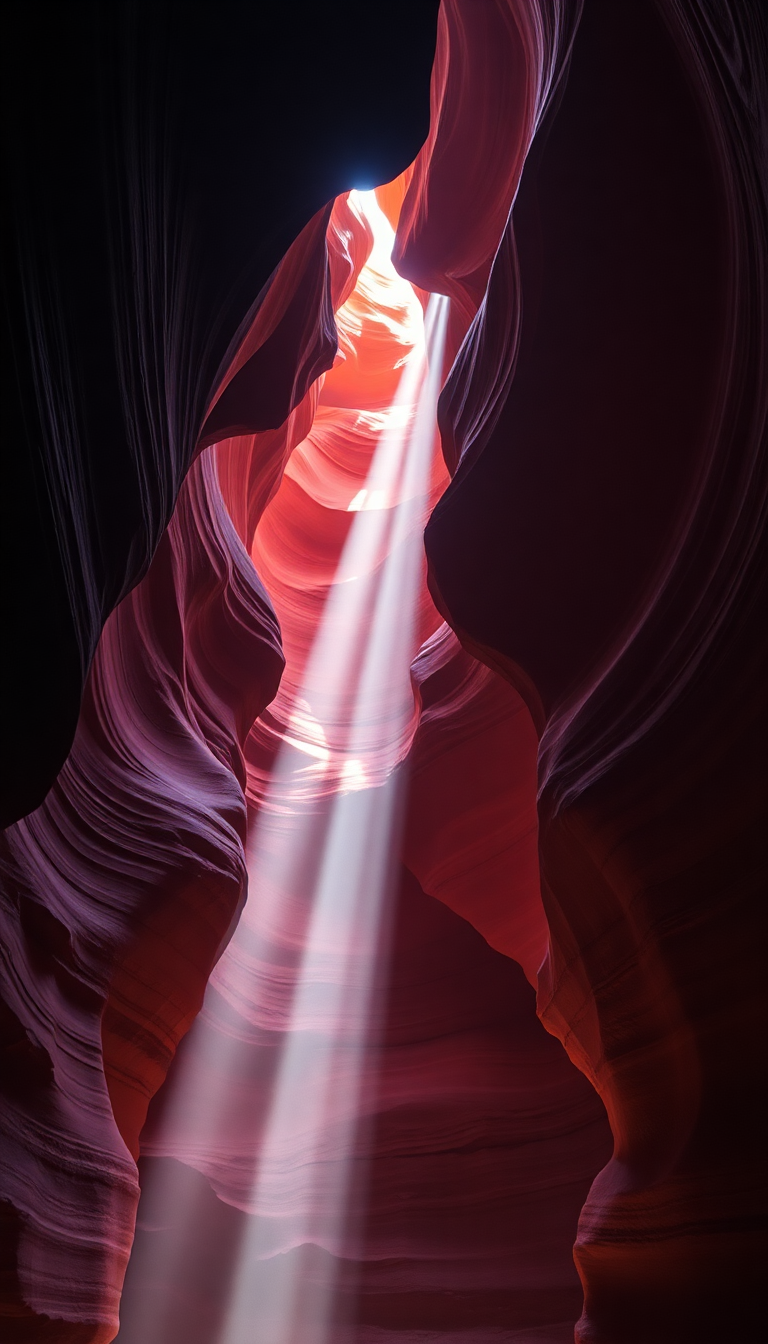 Slot Canyon Light Beam Hitting Photorealistic Wallpaper