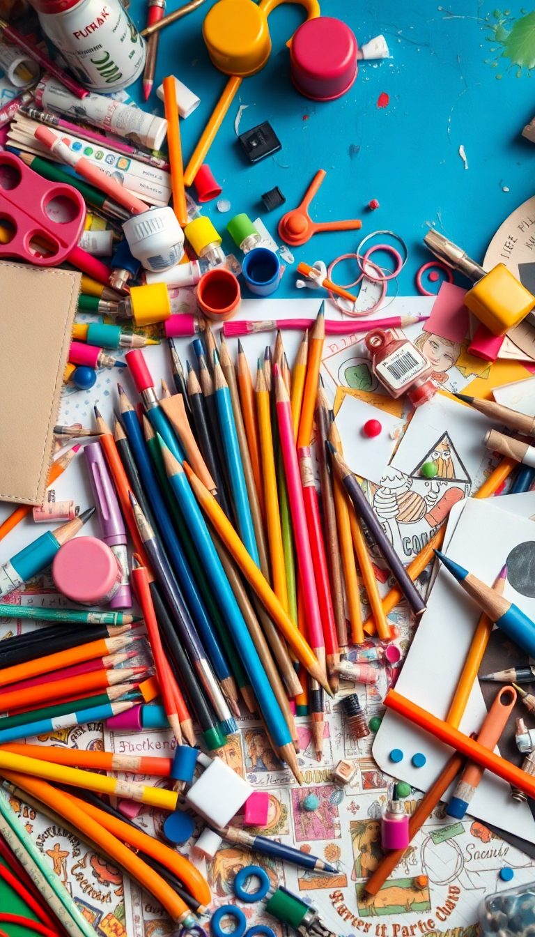 Art Supplies Scattered Creative Mess Photorealistic Wallpaper