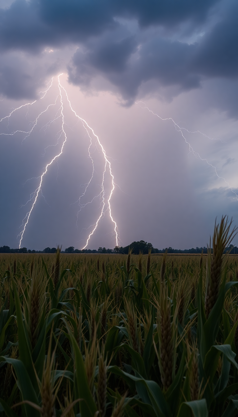 Summer Thunderstorm Lightning Over Cornfield Photorealistic Wallpaper