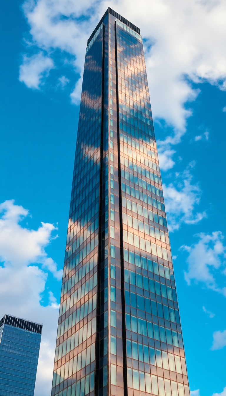 Glass Skyscraper Reflections Clouds Warped Photorealistic Wallpaper