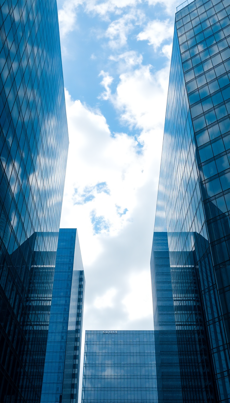 Glass Skyscraper Reflections Clouds Warped Photorealistic Wallpaper