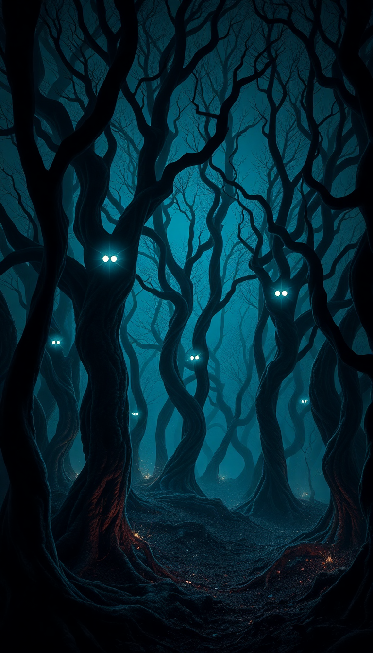 Dark Enchanted Forest Twisted Trees Digital art Wallpaper