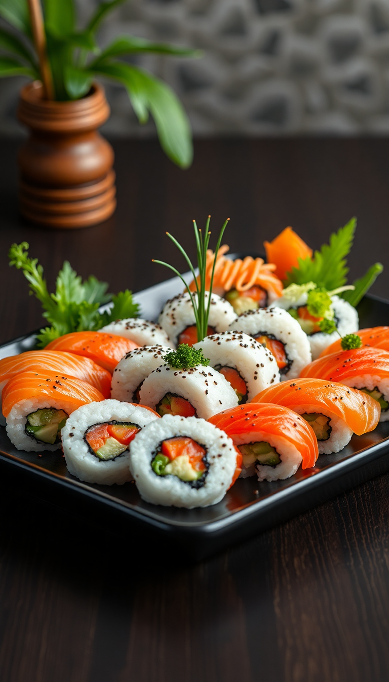 Fresh Sushi Arrangement Artistic Plating Photorealistic Wallpaper