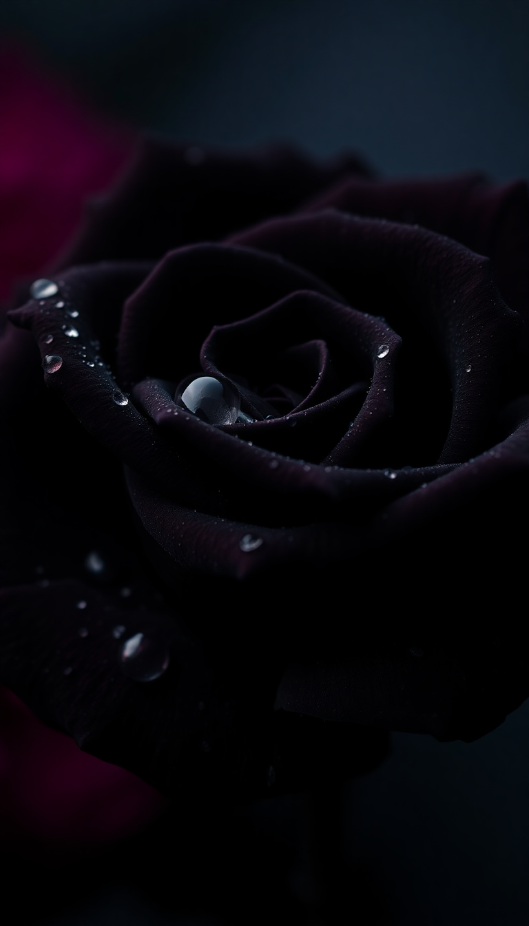 Black Rose With Water Droplets Photorealistic Wallpaper
