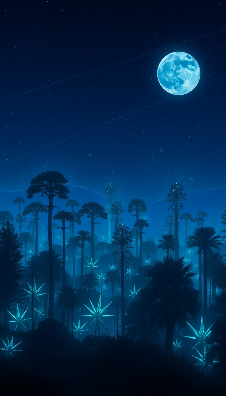 Bioluminescent Alien Forest On Distant Digital art Wallpaper