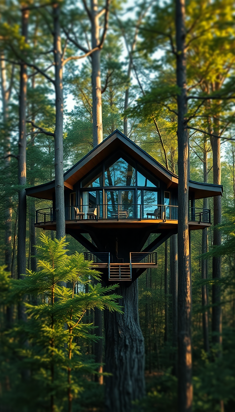 Treehouse Luxury Modern Design Forest Photorealistic Wallpaper