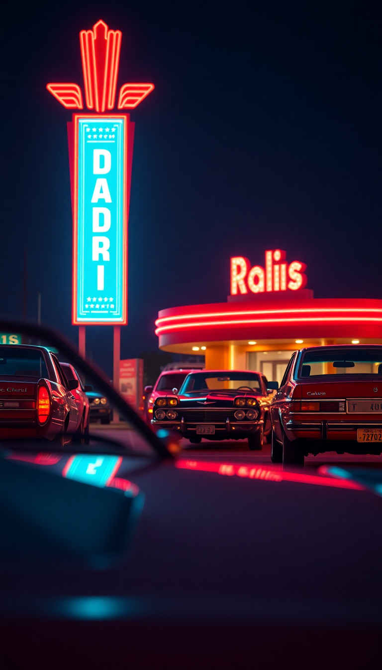 Drive-in Movie Theater Night Classic Photorealistic Wallpaper