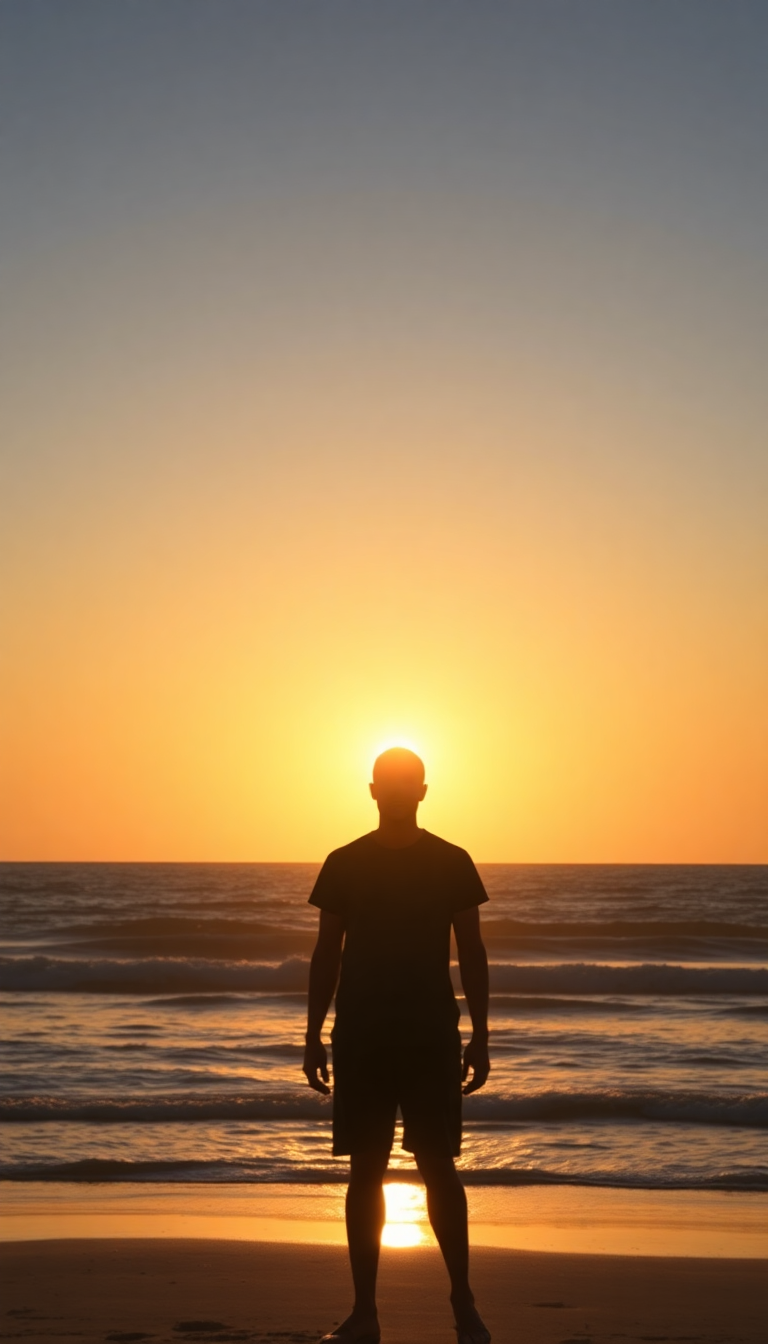 Beach Sunset Golden Hour Silhouette Photorealistic Wallpaper