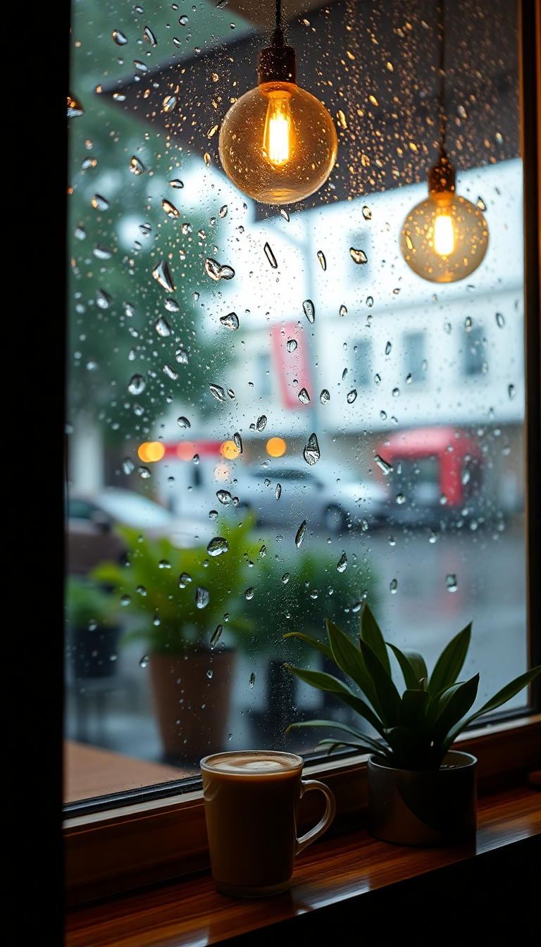 Coffee Shop Window Rain Outside Aesthetic Wallpaper