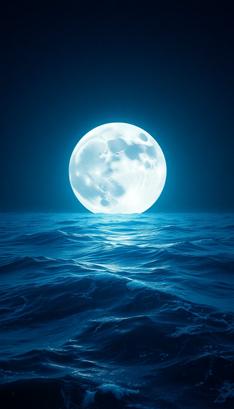 Giant Moon Touching Ocean Surface Digital art Wallpaper
