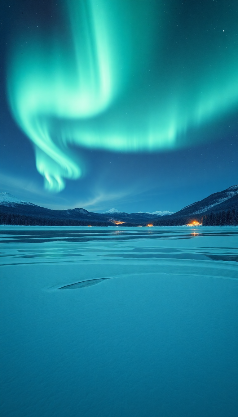 Winter Northern Lights Over Frozen Photorealistic Wallpaper