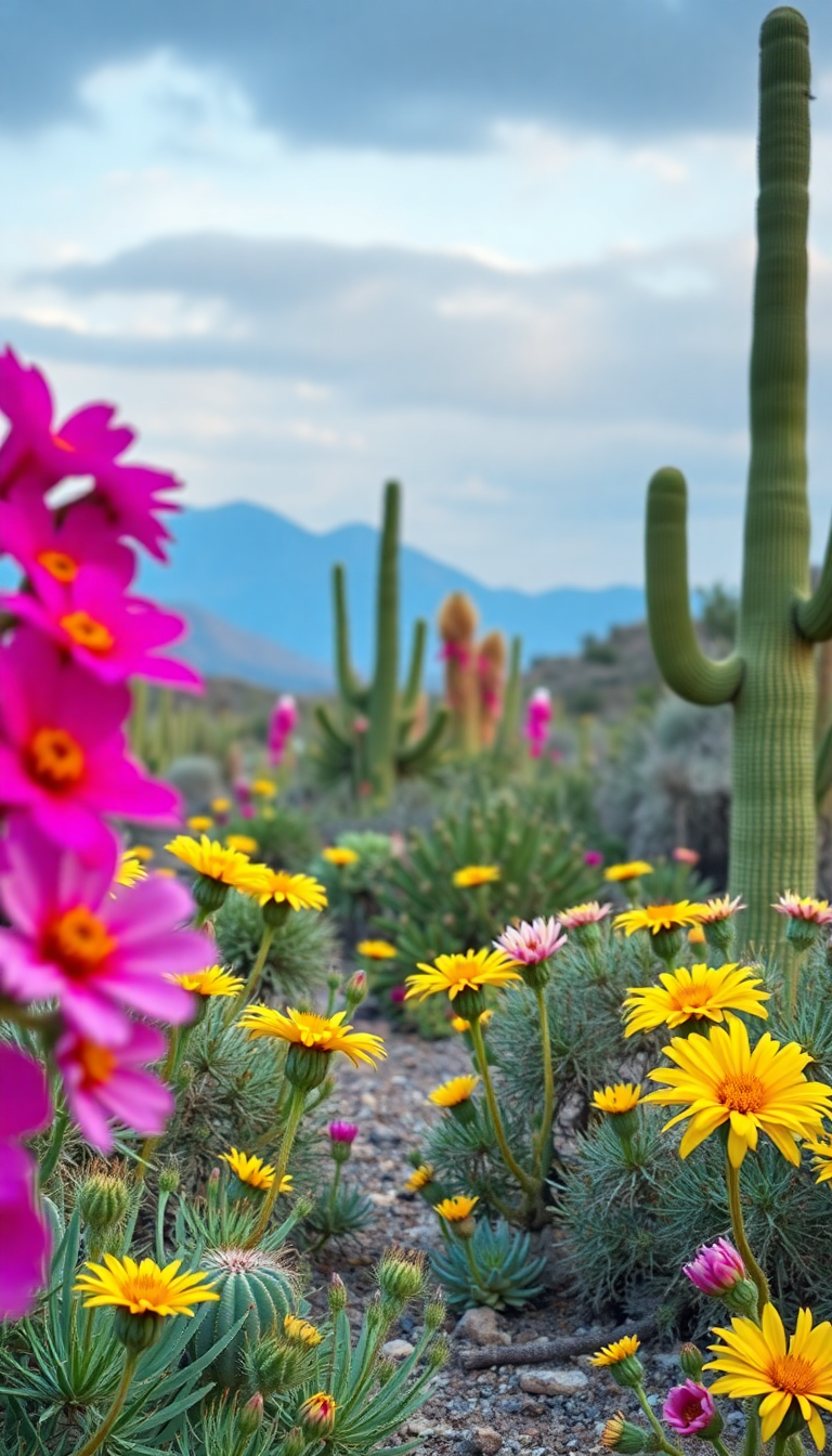 Blooming Desert After Rain Wildflowers Photorealistic Wallpaper