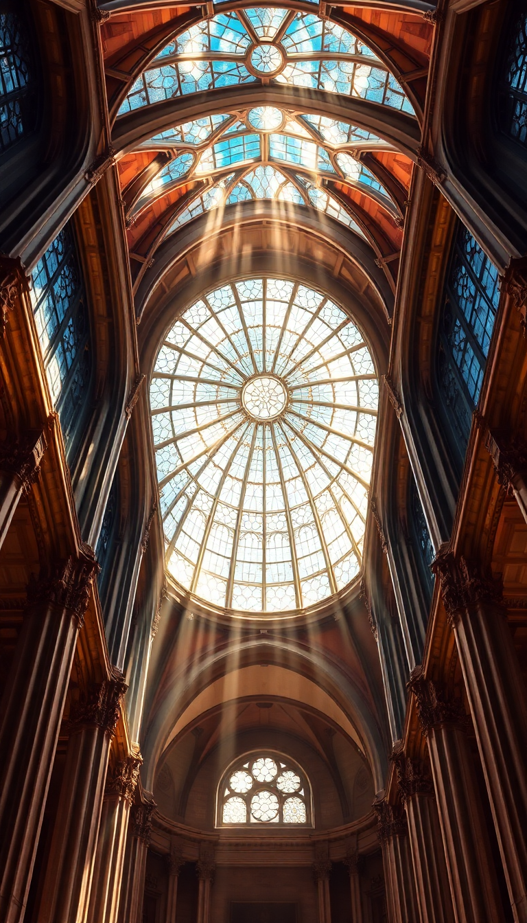 Cathedral Ceiling Stained Glass Light Photorealistic Wallpaper