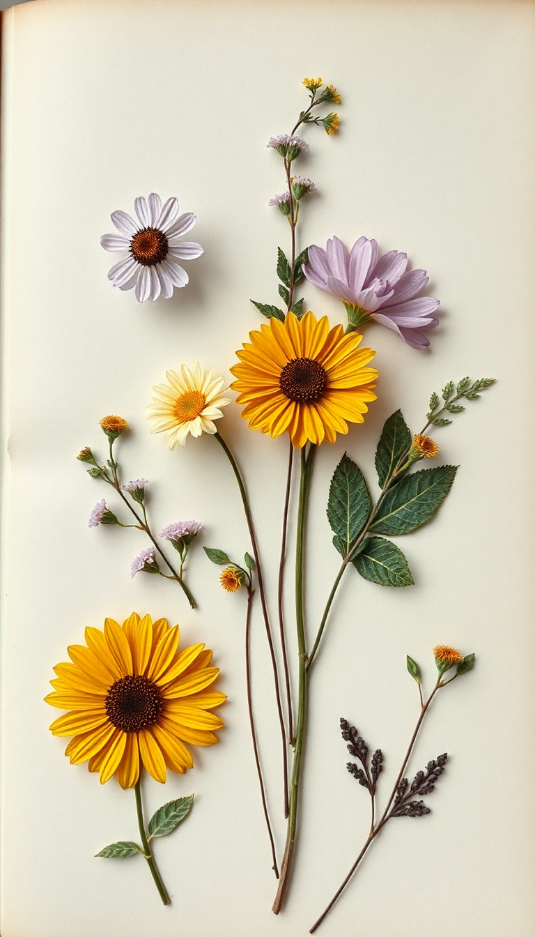 Pressed Flowers In Journal Vintage Aesthetic Wallpaper
