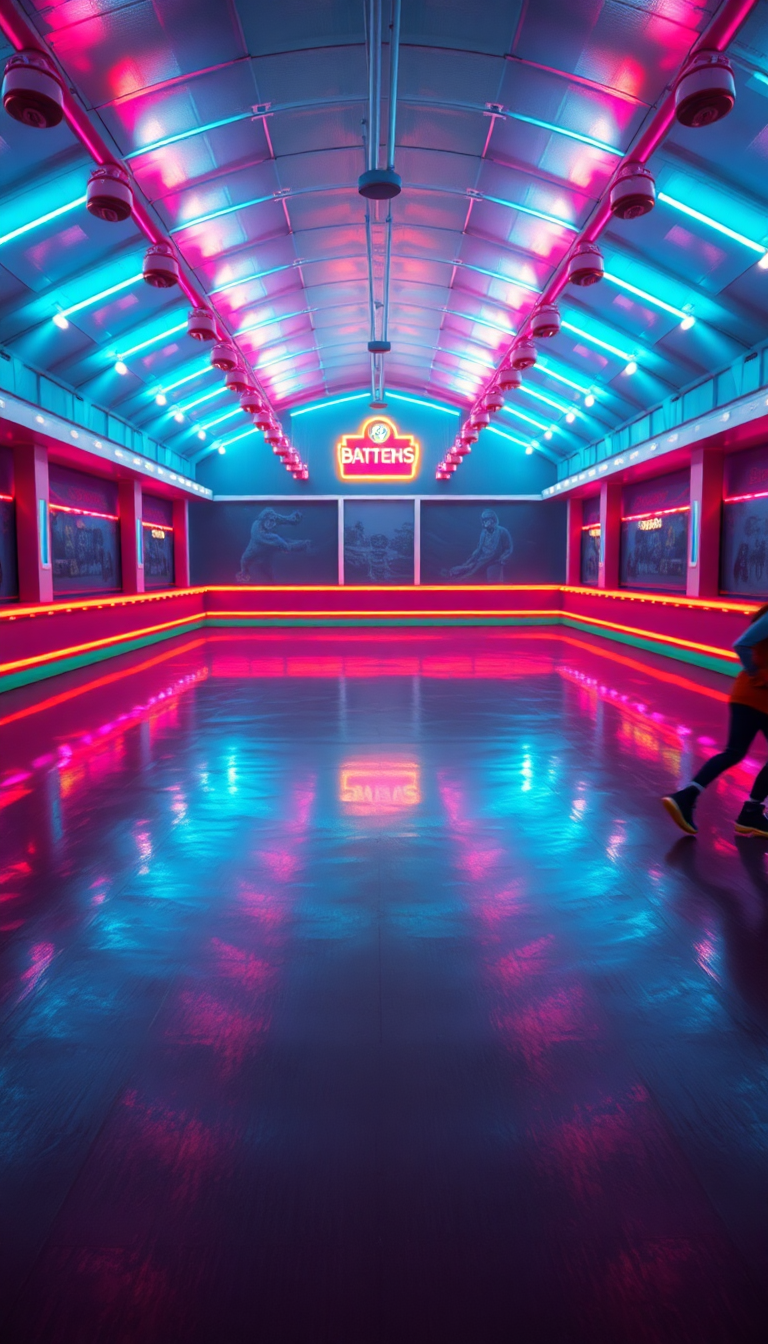 Roller Skating Rink 80s Neon Photorealistic Wallpaper