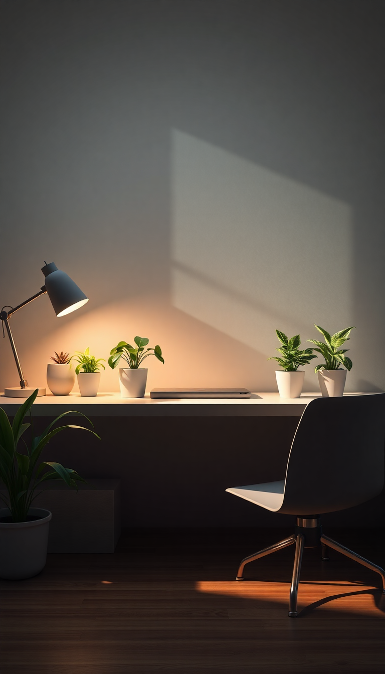 Minimalist Desk Setup Plants Morning Photorealistic Wallpaper