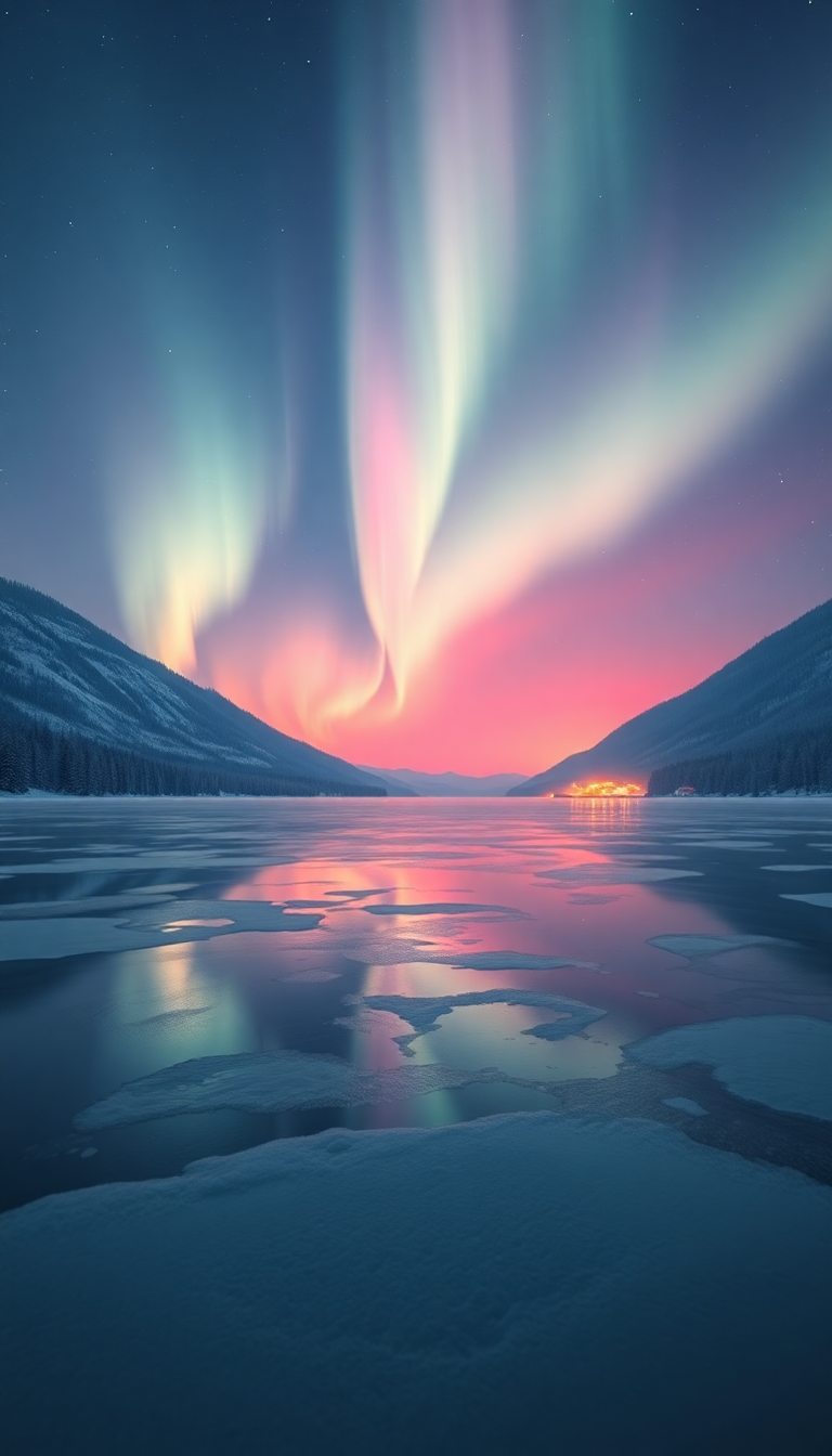 Winter Northern Lights Over Frozen Photorealistic Wallpaper