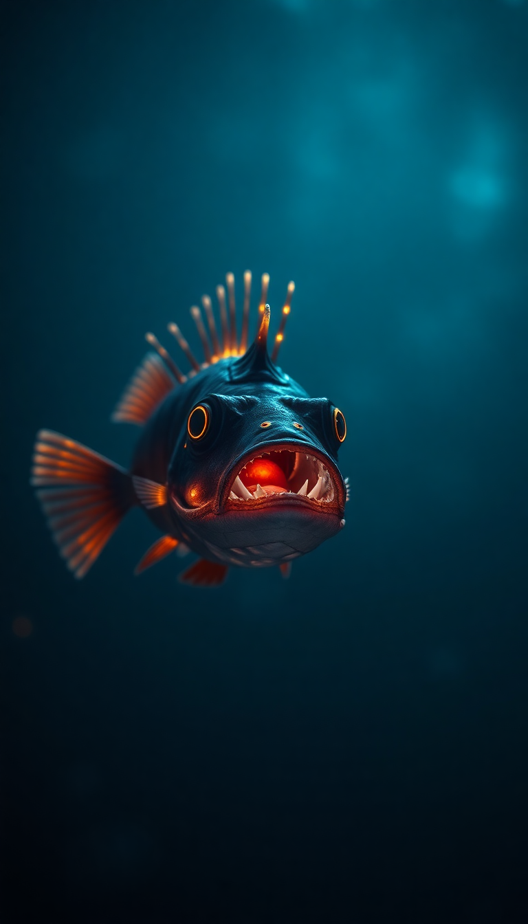 Deep Sea Anglerfish Bioluminescent Abyss Digital art Wallpaper