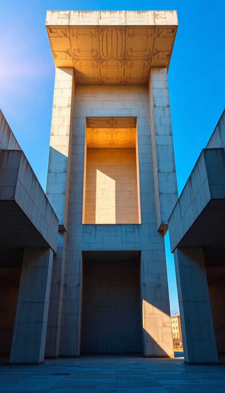 Brutalist Architecture Concrete Geometric Shadows Photorealistic Wallpaper