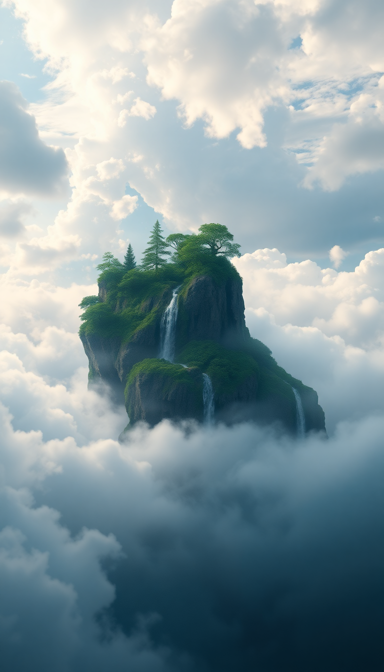 Floating Islands Waterfalls Flowing Into Digital art Wallpaper