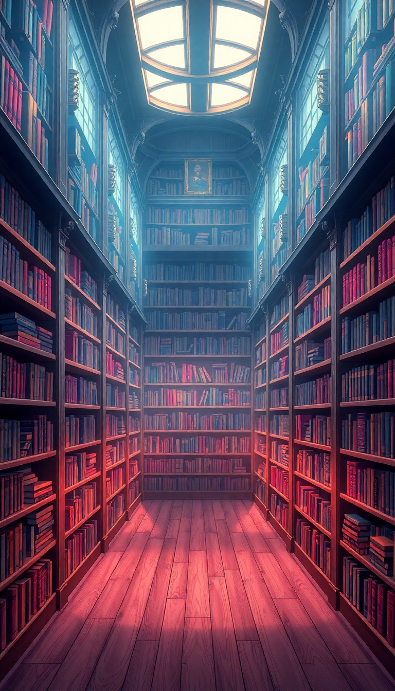 Magical Library Infinite Bookshelves Floating Anime Wallpaper