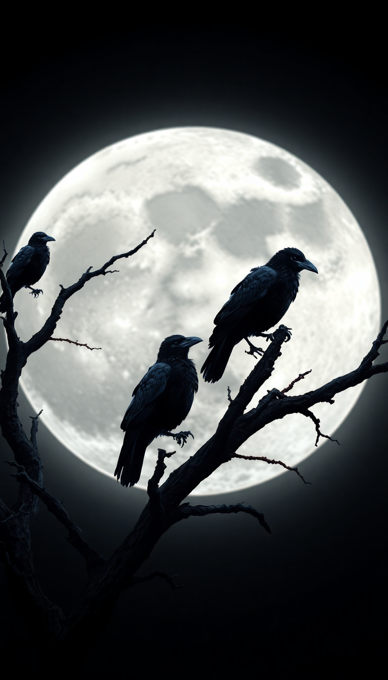 Ravens On Dead Tree Branches Digital art Wallpaper