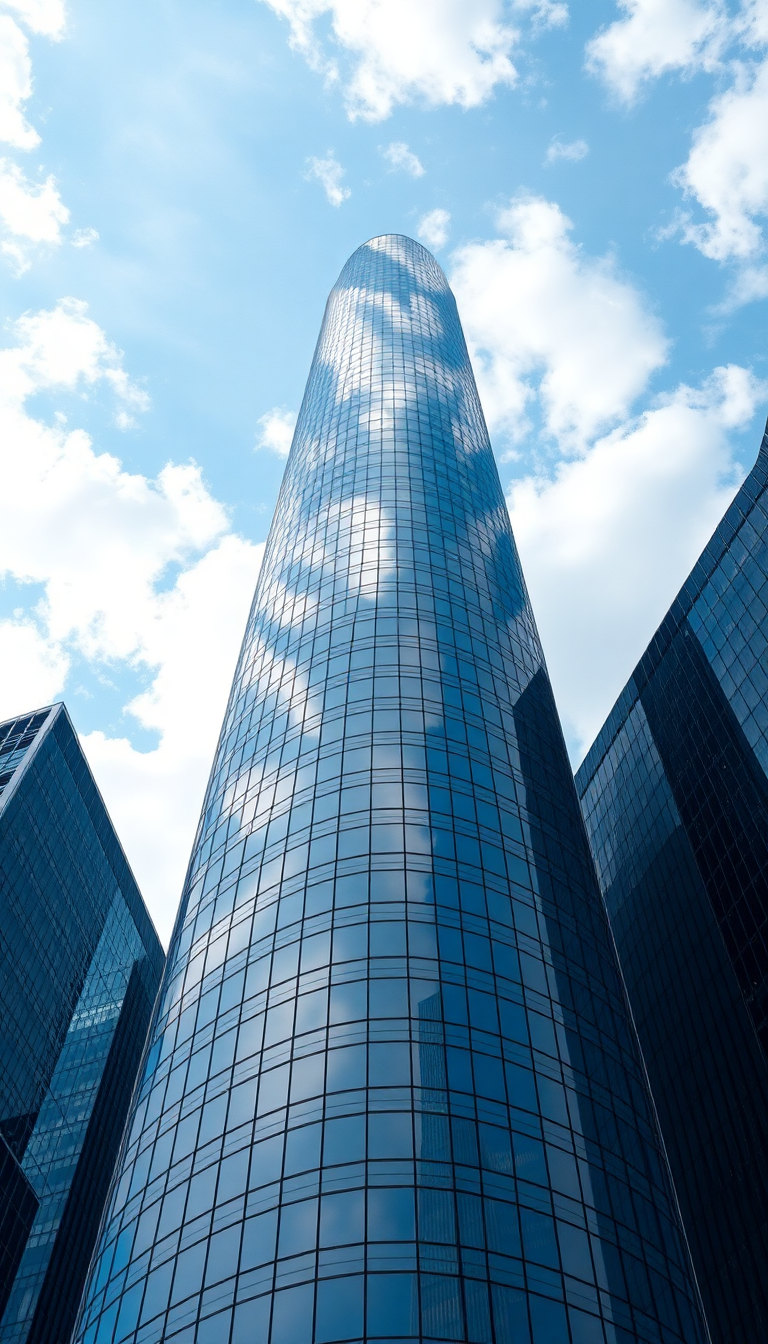 Glass Skyscraper Reflections Clouds Warped Photorealistic Wallpaper