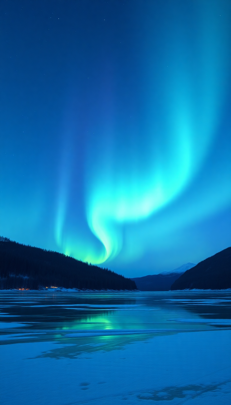 Winter Northern Lights Over Frozen Photorealistic Wallpaper