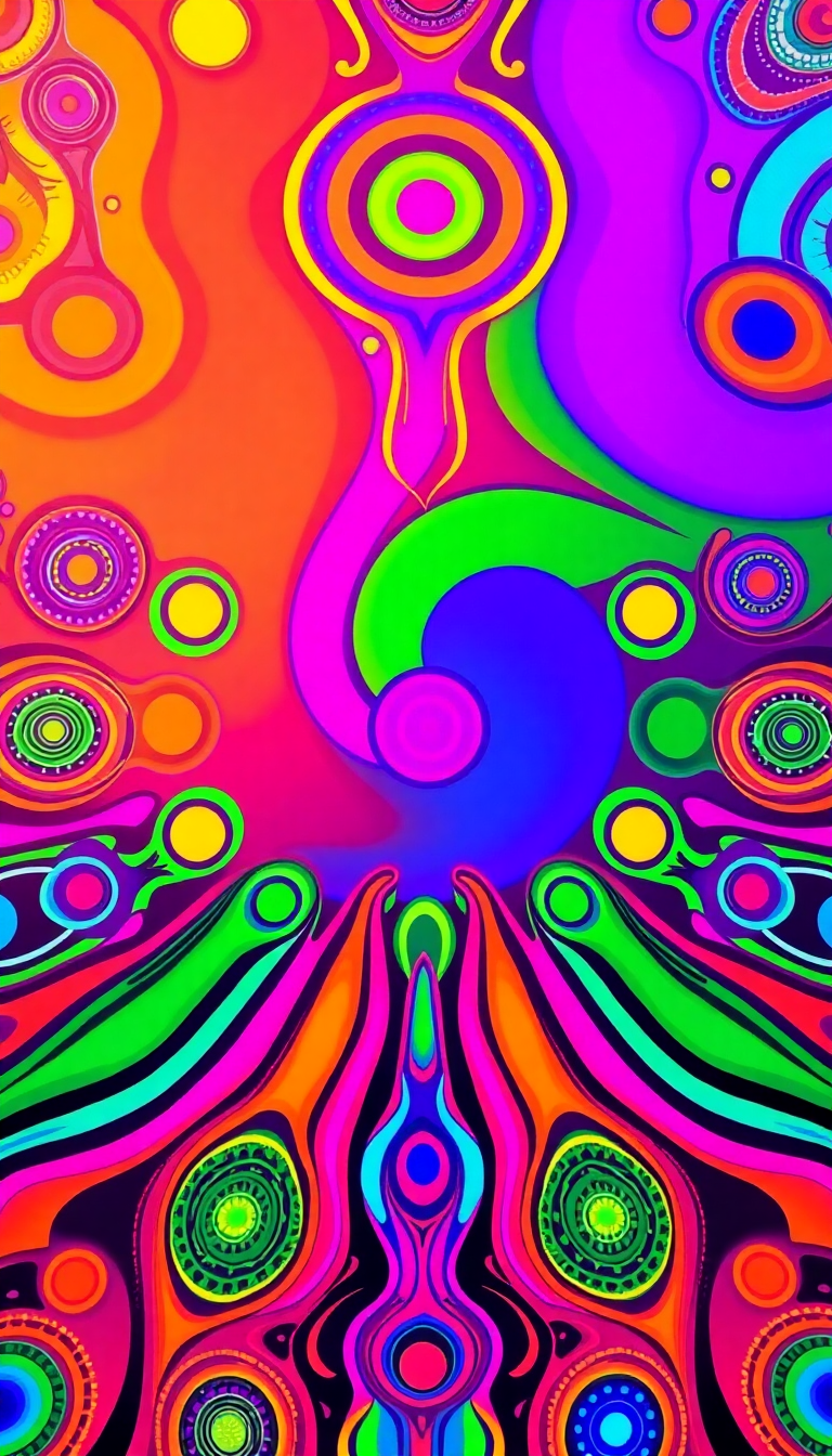 Psychedelic 60s Pattern Colorful Groovy Digital art Wallpaper