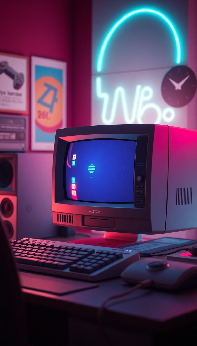 Retro Computer Setup 90s Aesthetic Photorealistic Wallpaper